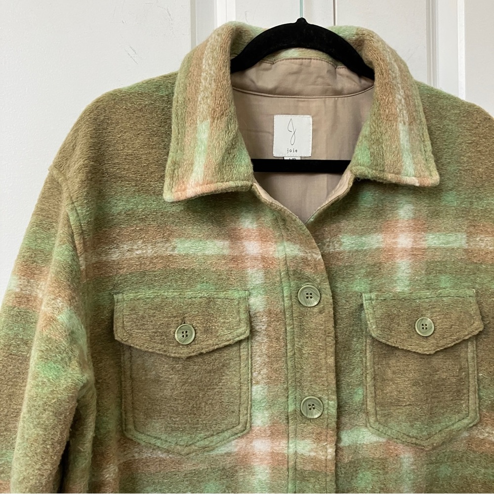 ๐ JOIE Green Plaid Shacket Shirt Jacket. Size LG. Great condition!! - Picture 5 of 9